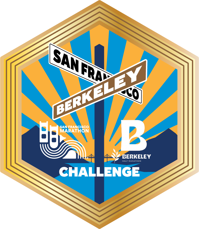 Mockup of the SF/Berkeley Challenge medal including a closeup which shows a cutout feature